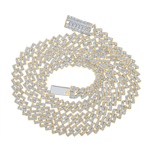 14K Yellow Gold Mens Round Diamond Cuban 24-inch Chain Necklace 22-1/3 Cttw, Length: 24.02 In, Width: 0.33 In