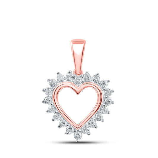 10K Rose Gold Womens Round Diamond Heart Pendant 1/5 Cttw