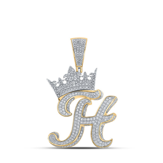 10K Yellow Or Rose Gold Mens Round Diamond Crown Letter Charm Pendant