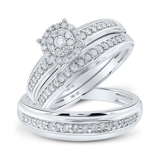 10K Yellow Or White Gold  His Hers Round Diamond Halo Matching Wedding Set 1/2 Cttw, Womens Size: 5-10, Mens Size: 7-13