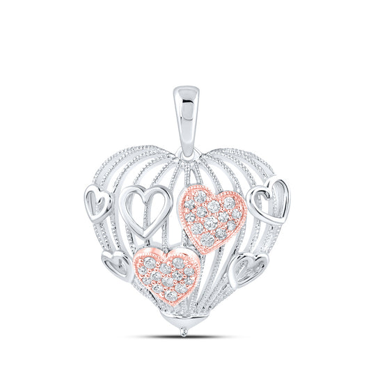 10K Two-tone Gold Womens Round Diamond Heart Pendant 1/5 Cttw