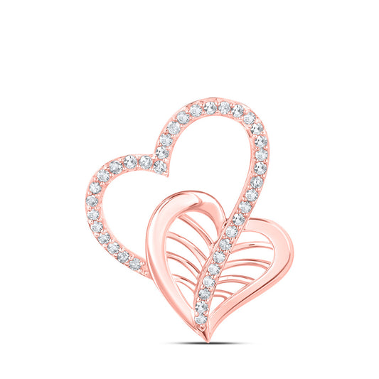 10K Rose Gold Womens Round Diamond Double Heart Pendant 1/5 Cttw
