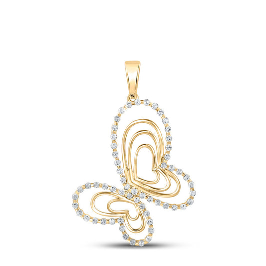 10K Yellow Gold Womens Round Diamond Butterfly Bug Pendant 1/3 Cttw