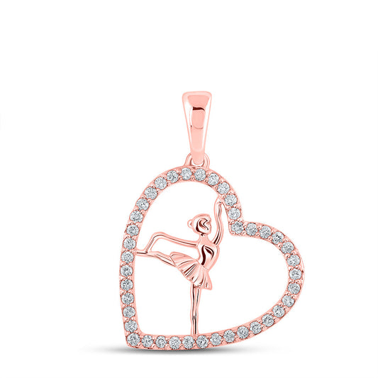 10K Rose Or Two-Tone Gold Womens Round Diamond Ballerina Heart Pendant