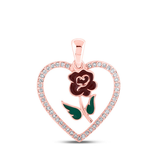 10K Rose Gold Womens Round Diamond Heart Pendant 1/8 Cttw