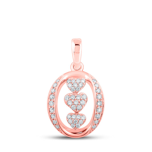 10K Rose Gold Womens Round Diamond Triple Heart Pendant 1/4 Cttw