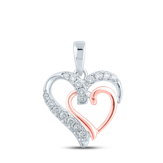 10K Two-tone Gold Womens Round Diamond Heart Pendant 1/4 Cttw