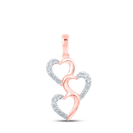 10K Rose Gold Womens Round Diamond Triple Heart Pendant 1/4 Cttw, Length: 0.96 In, Width: 0.52 In