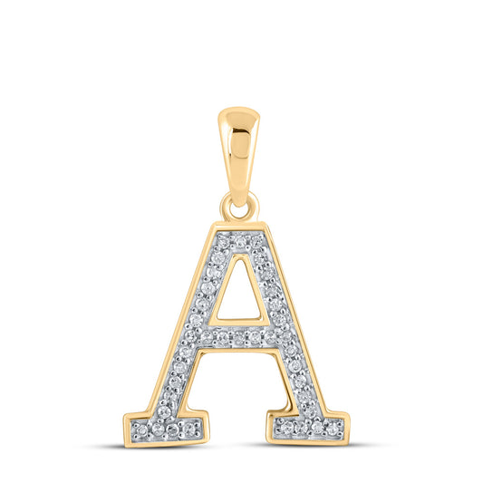 10K Yellow Gold Womens Round Diamond Initial Letter Pendant