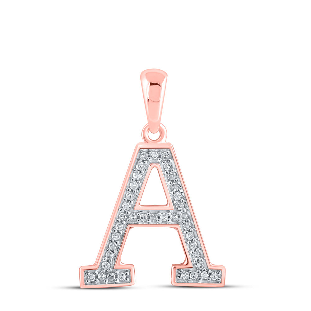 10K Rose Gold Womens Round Diamond Initial Letter Pendant
