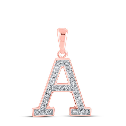 10K Rose Gold Womens Round Diamond Initial Letter Pendant