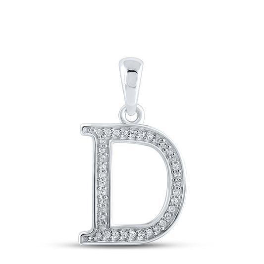10K White Gold Womens Round Diamond Initial Letter Pendant