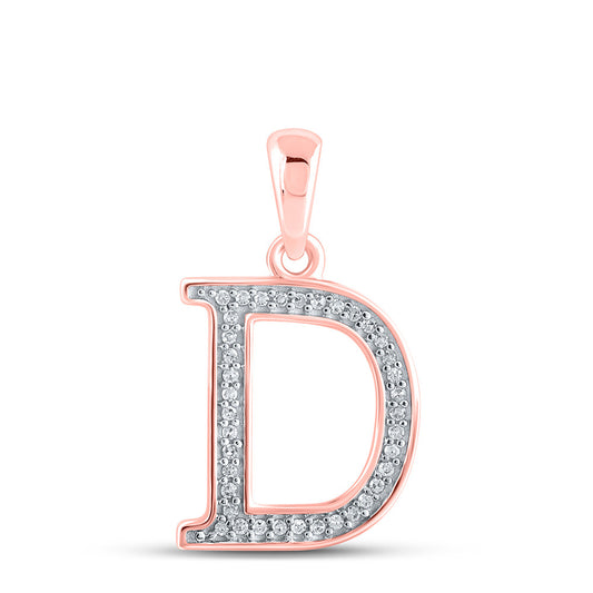 10K Rose Gold Womens Round Diamond Initial D Letter Pendant 1/12 Cttw, Length: 0.79 In, Width: 0.5 In