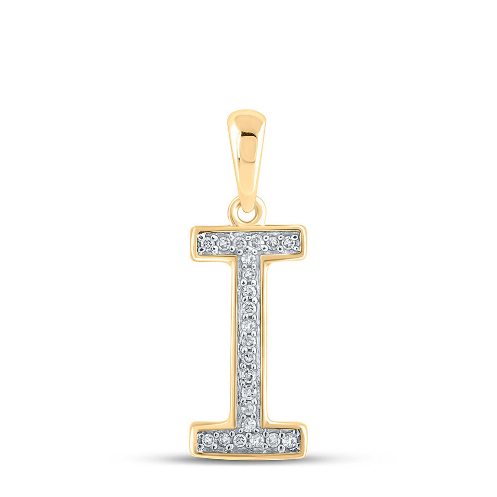 10K Yellow Gold Womens Round Diamond Initial Letter Pendant