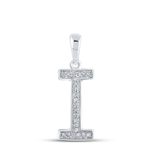 10K White Gold Womens Round Diamond Initial Letter Pendant