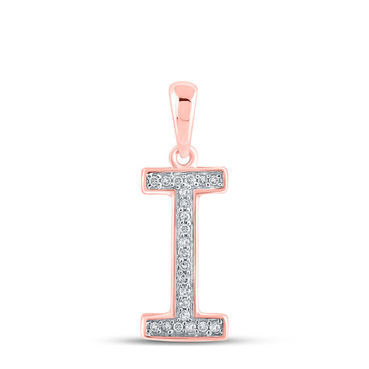 10K Rose Gold Womens Round Diamond Initial Letter Pendant