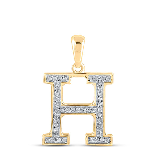 10K Yellow Gold Womens Round Diamond Initial Letter Pendant