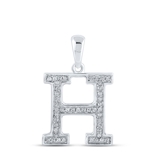 10K White Gold Womens Round Diamond Initial Letter Pendant