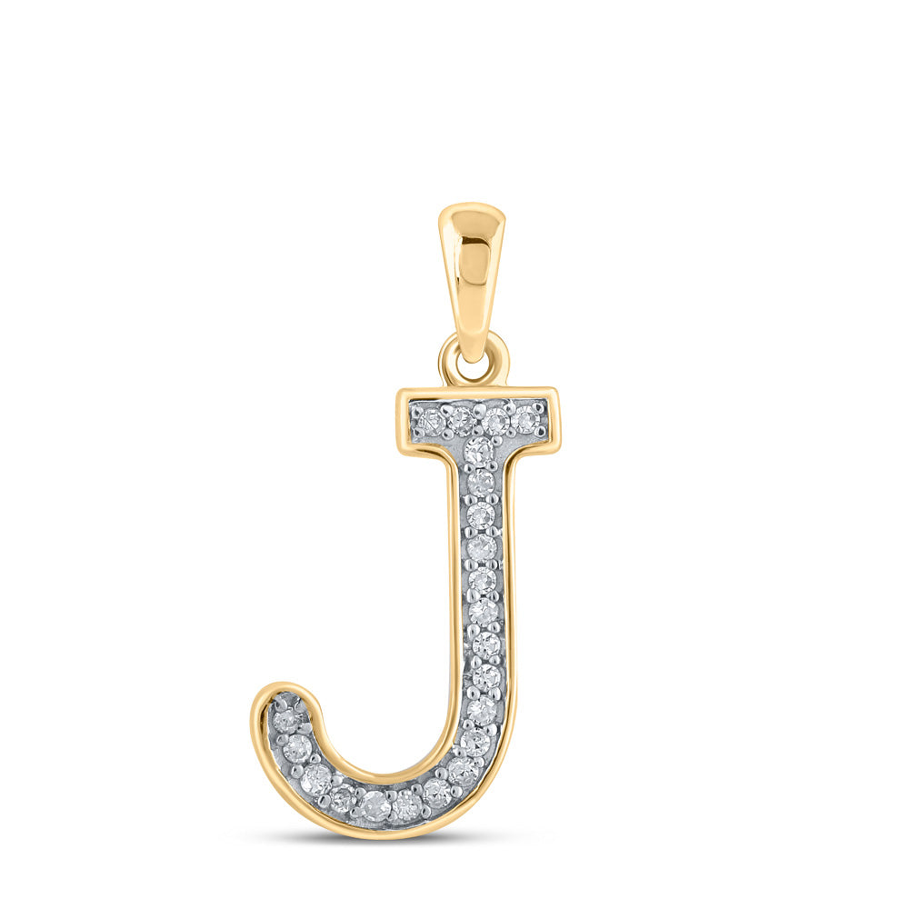 10K Yellow Gold Womens Round Diamond Initial Letter Pendant
