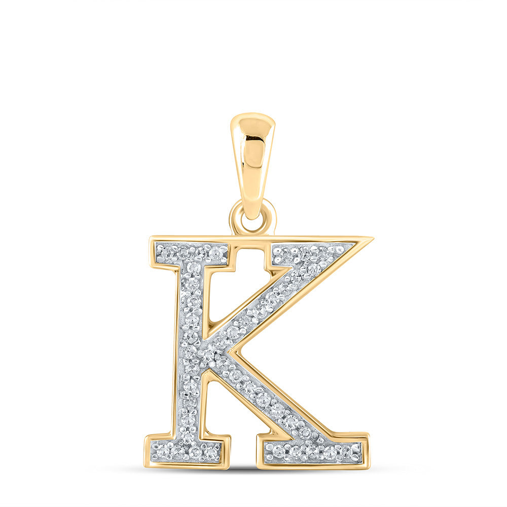 10K Yellow Gold Womens Round Diamond Initial Letter Pendant