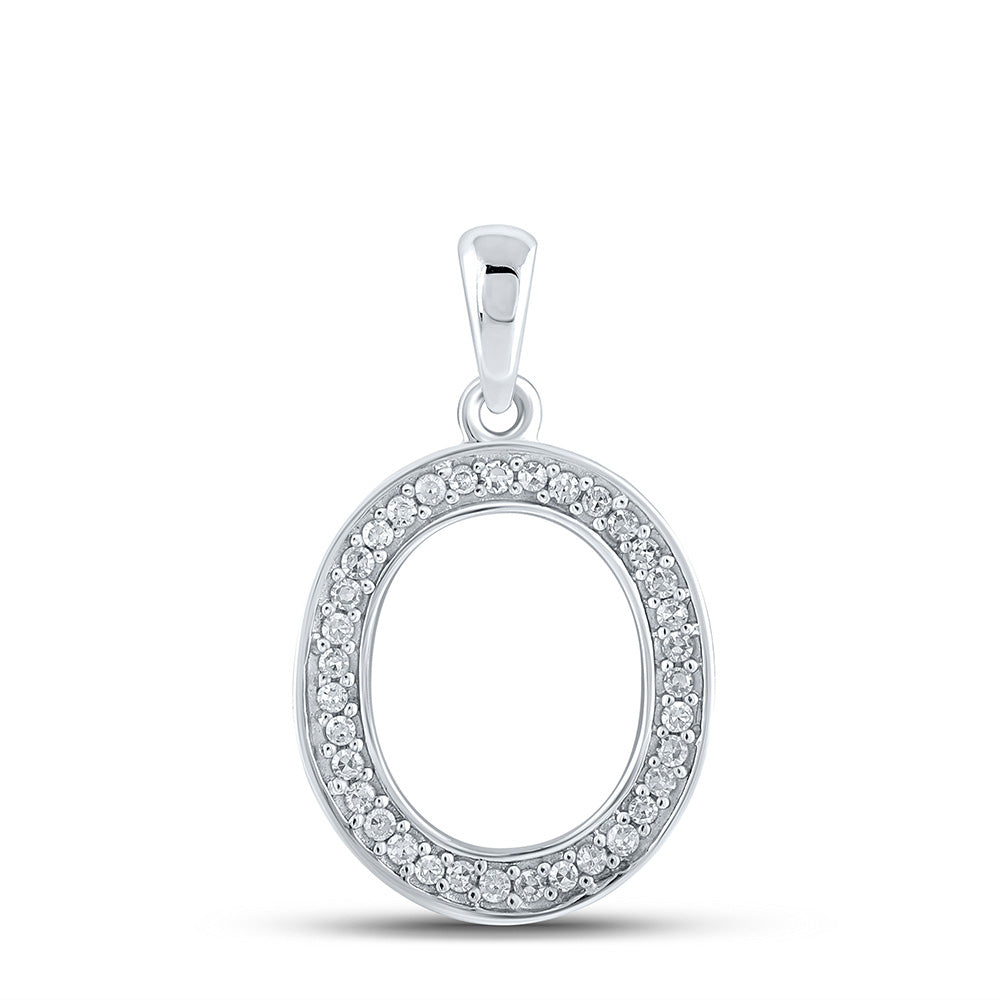10K White Gold Womens Round Diamond Initial Letter Pendant
