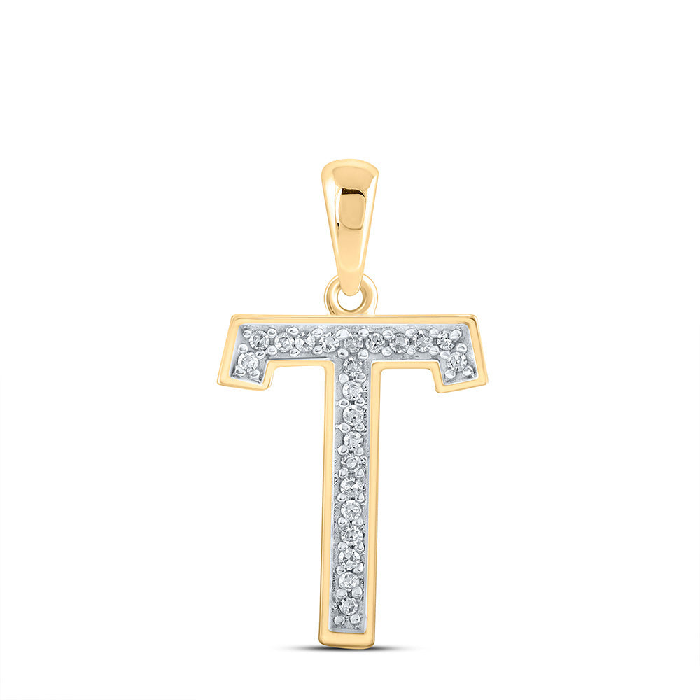 10K Yellow Gold Womens Round Diamond Initial Letter Pendant
