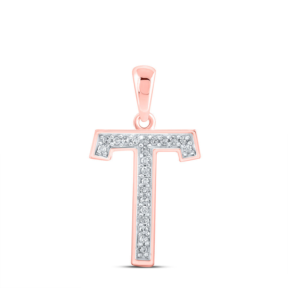 10K Rose Gold Womens Round Diamond Initial Letter Pendant