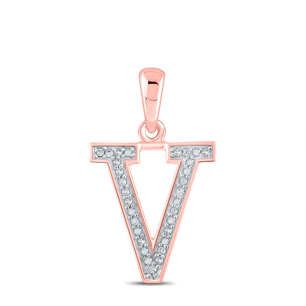 10K Rose Gold Womens Round Diamond Initial Letter Pendant