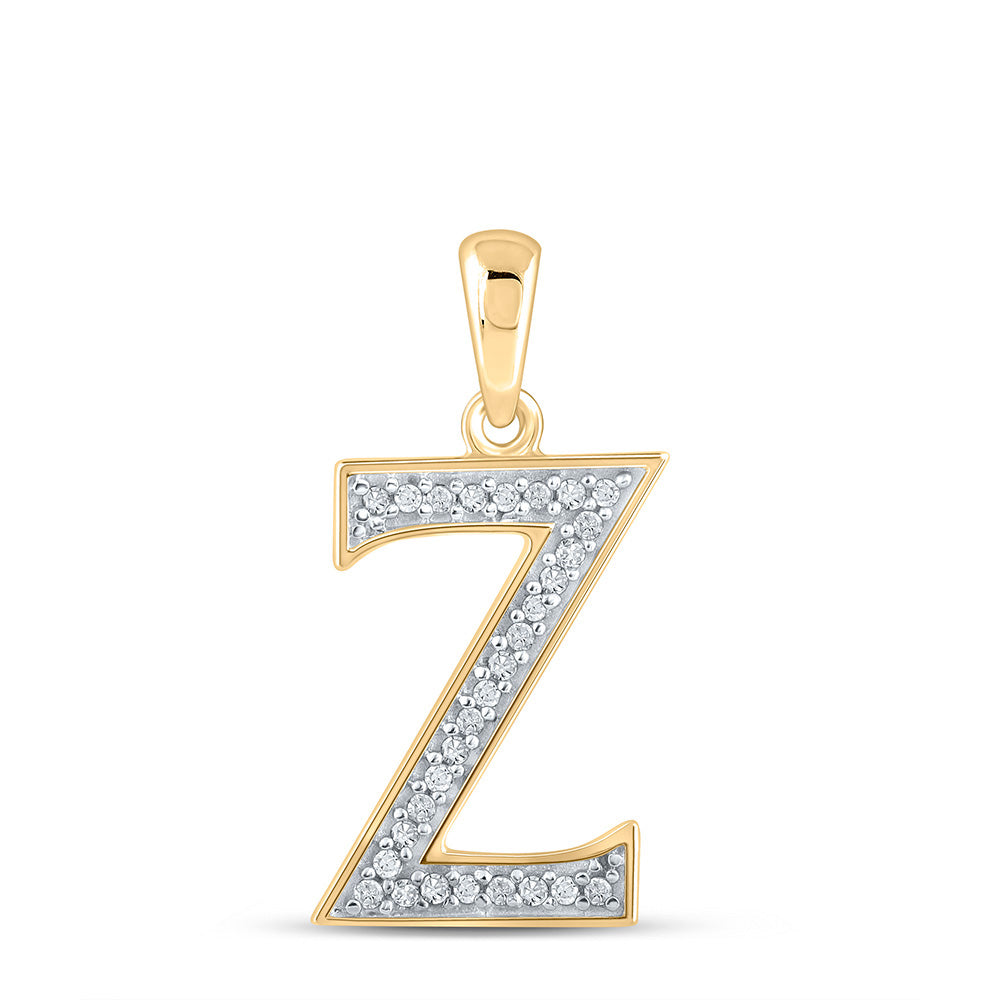 10K Yellow Gold Womens Round Diamond Initial Letter Pendant