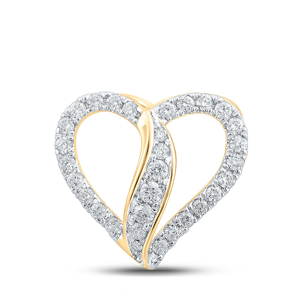 10K Yellow Or Rose Gold Womens Round Diamond Heart Pendant