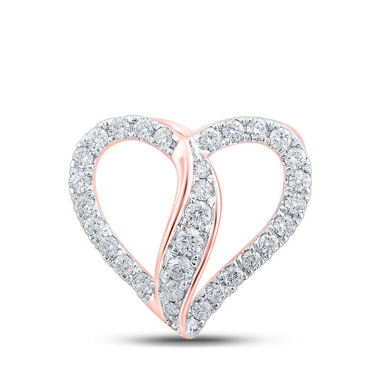 10K Yellow Or Rose Gold Womens Round Diamond Heart Pendant
