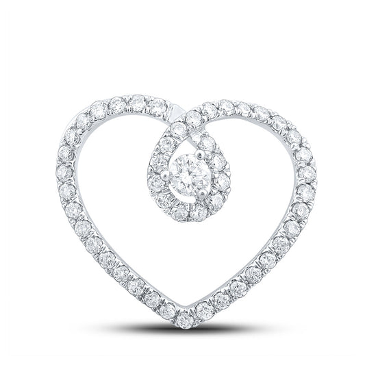 10K White Or Yellow Gold Womens Round Diamond Heart Pendant