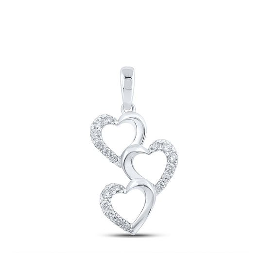 10K White Or Yellow Gold Womens Round Diamond Triple Heart Pendant