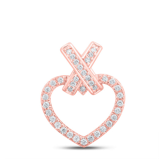 10K Rose Gold Womens Round Diamond Heart Pendant 1/4 Cttw