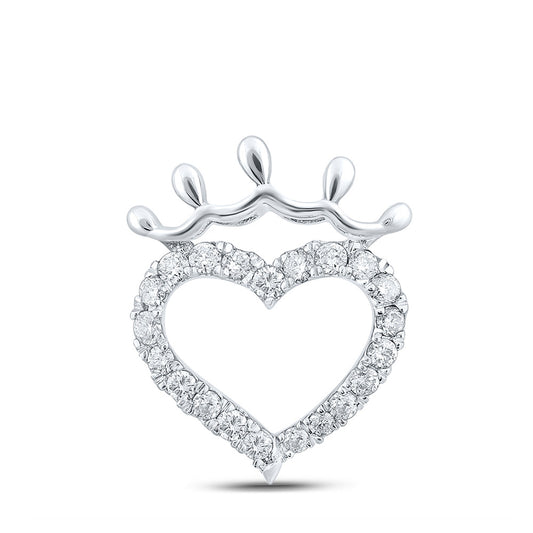 10K White Or Yellow Gold Womens Round Diamond Heart Pendant