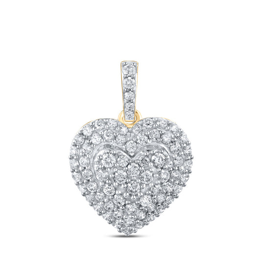 10K Yellow Gold Womens Round Diamond Heart Pendant 7/8 Cttw