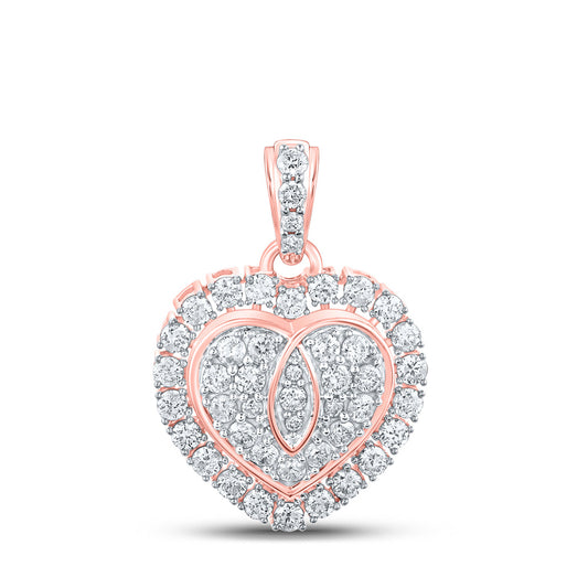 10K Yellow Or White Or Rose Gold Womens Round Diamond Heart Pendant