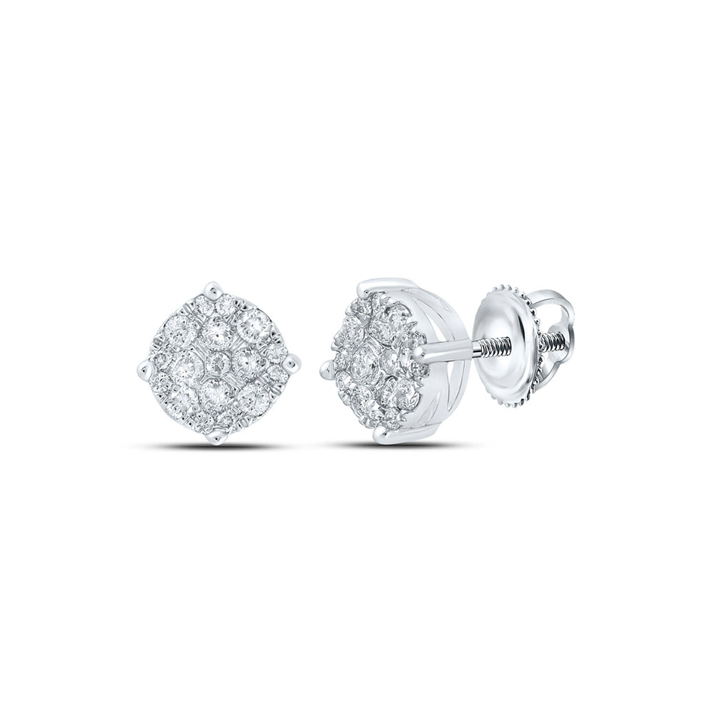 10K White Gold Round Diamond Cluster Earrings 1/3 Cttw