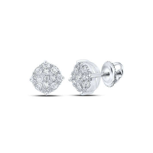 10K White Gold Round Diamond Cluster Earrings 1/3 Cttw