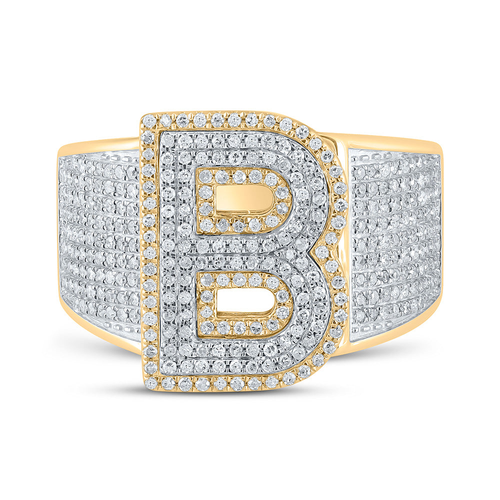 10K Two-tone Gold Mens Round Diamond Initial Letter Ring