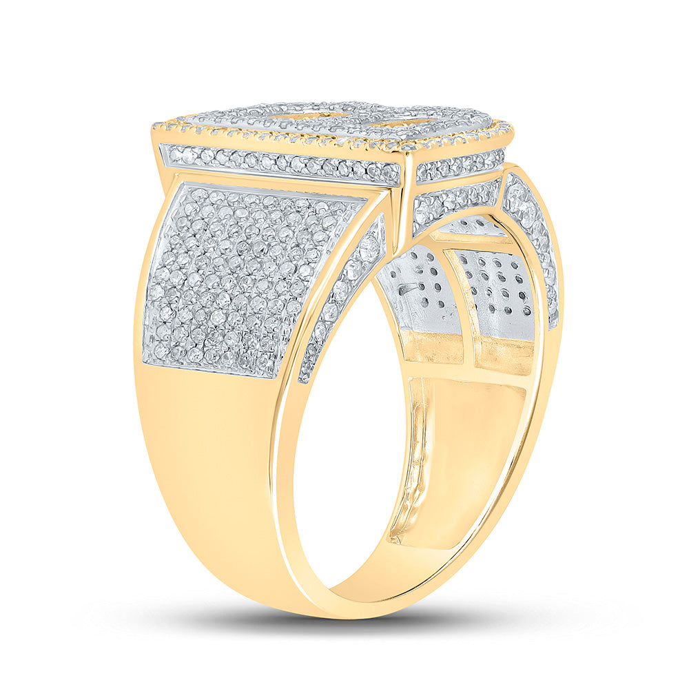 10K Two-tone Gold Mens Round Diamond Initial Letter Ring