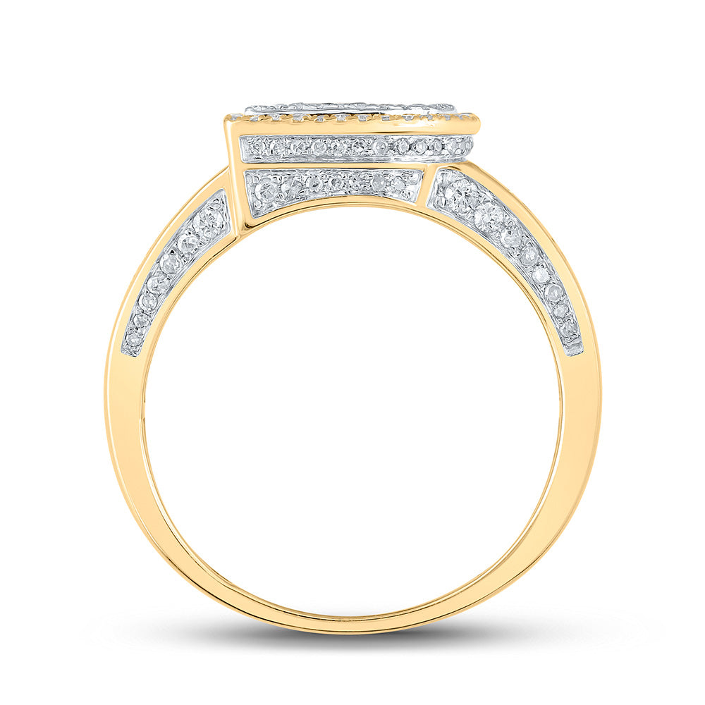 10K Two-tone Gold Mens Round Diamond Initial Letter Ring