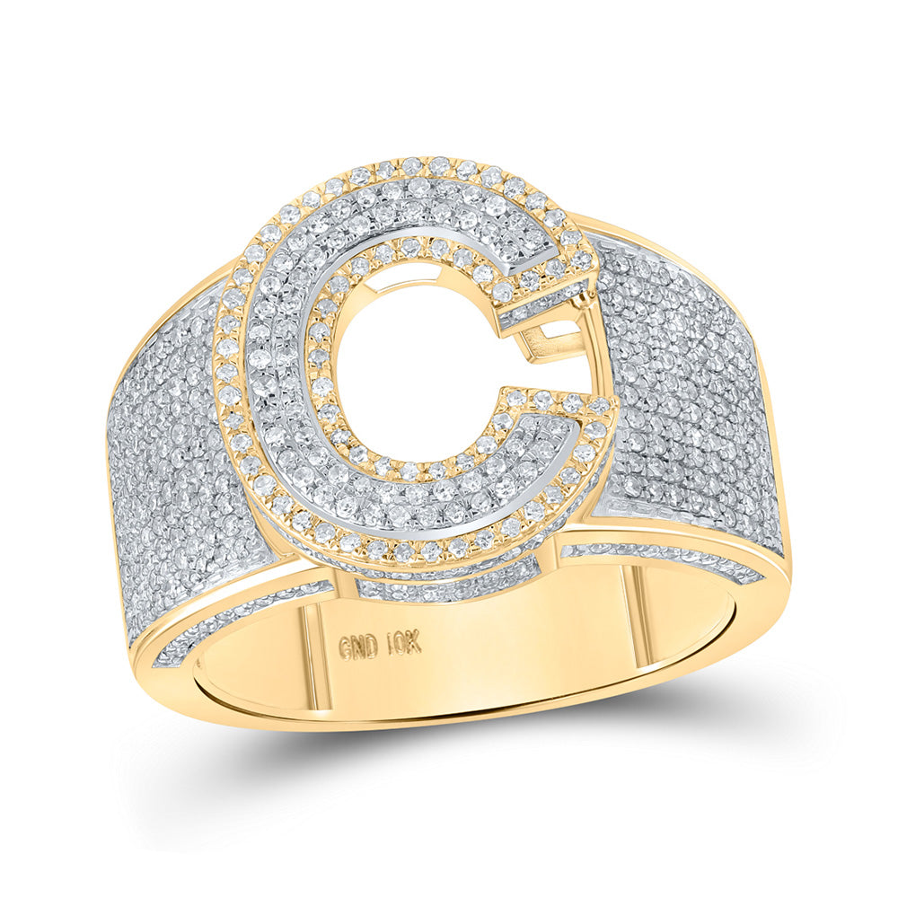 10K Two-tone Gold Mens Round Diamond Initial Letter Ring
