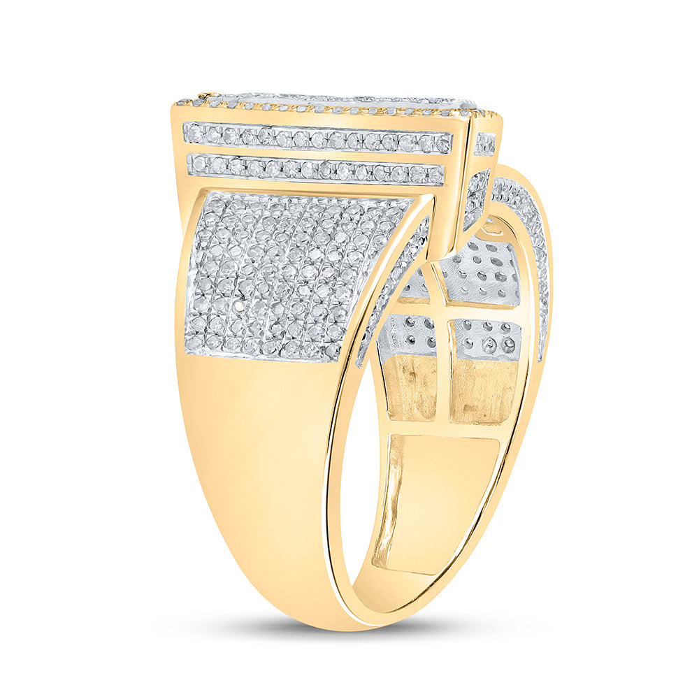 10K Two-tone Gold Mens Round Diamond Initial Letter Ring