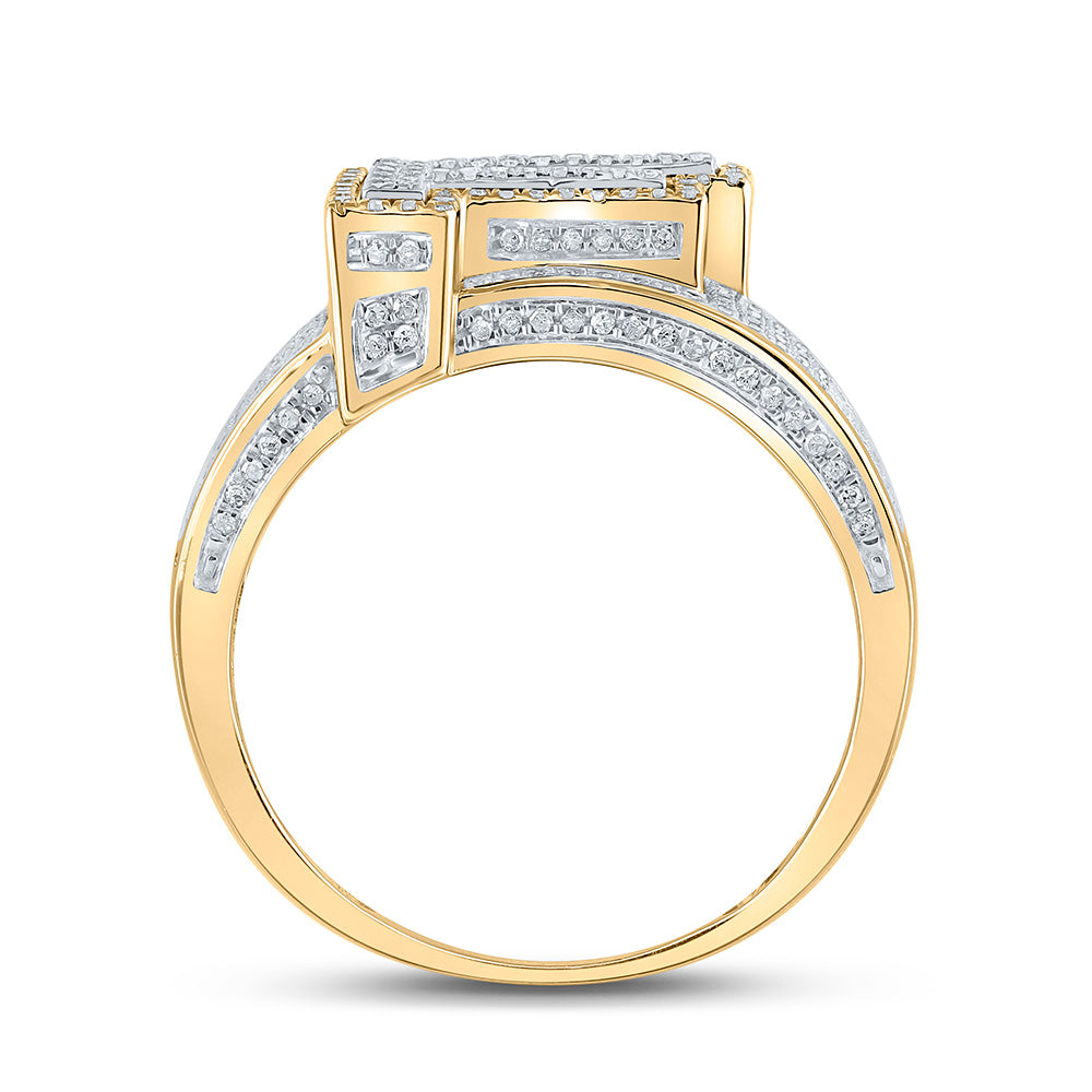 10K Two-tone Gold Mens Round Diamond Initial Letter Ring