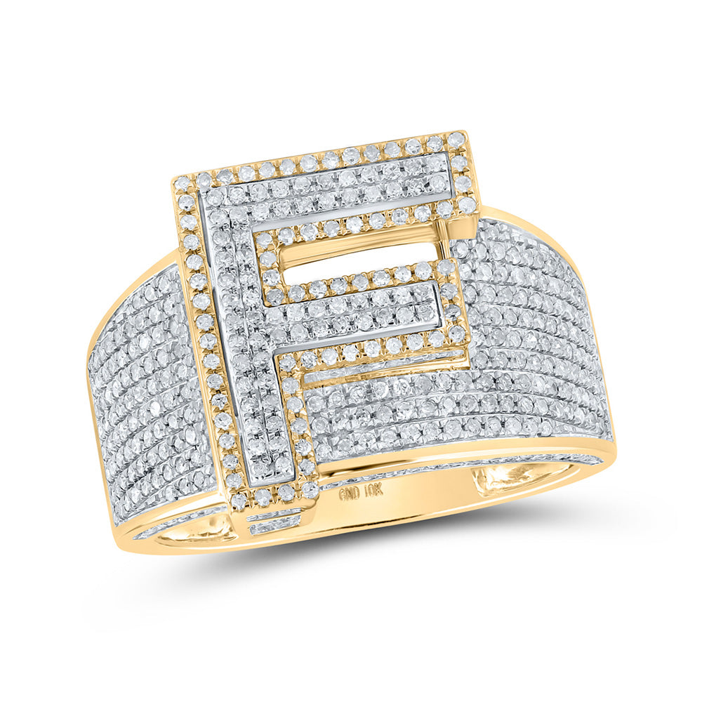 10K Two-tone Gold Mens Round Diamond Initial Letter Ring