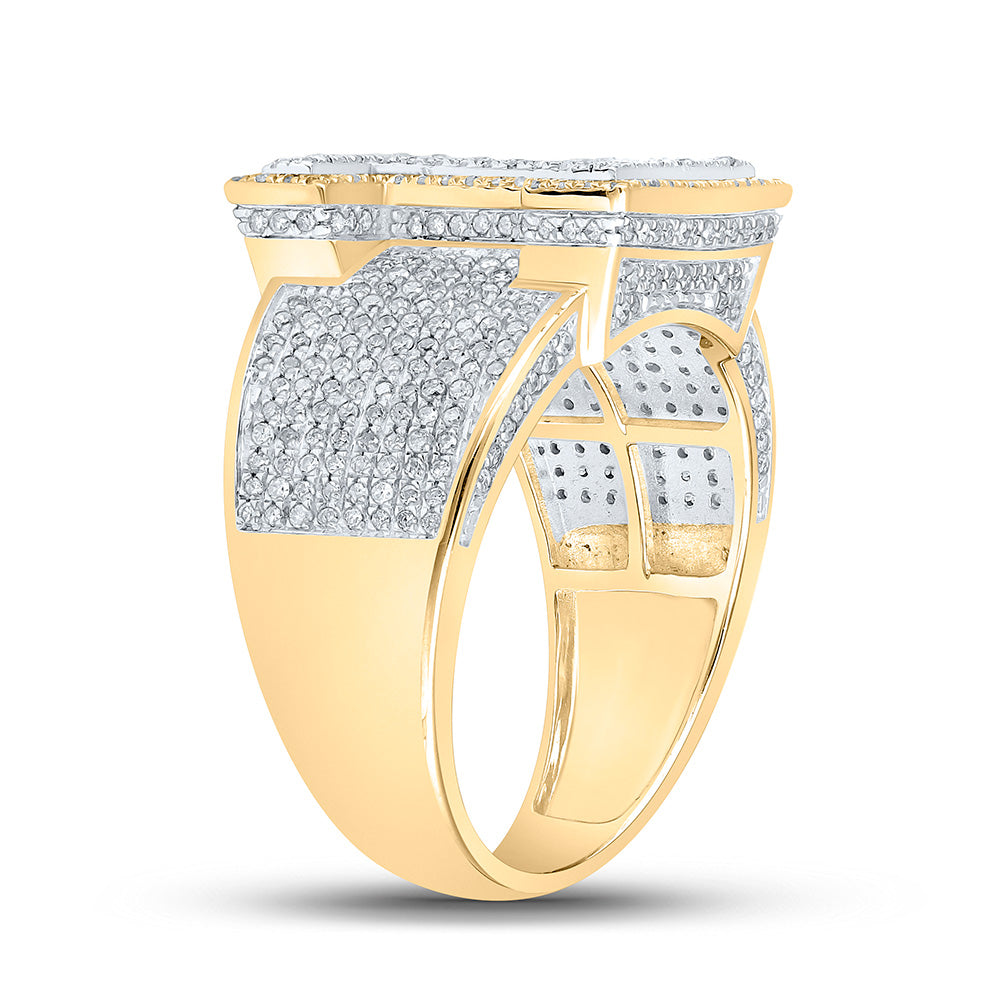 10K Two-tone Gold Mens Round Diamond Initial Letter Ring