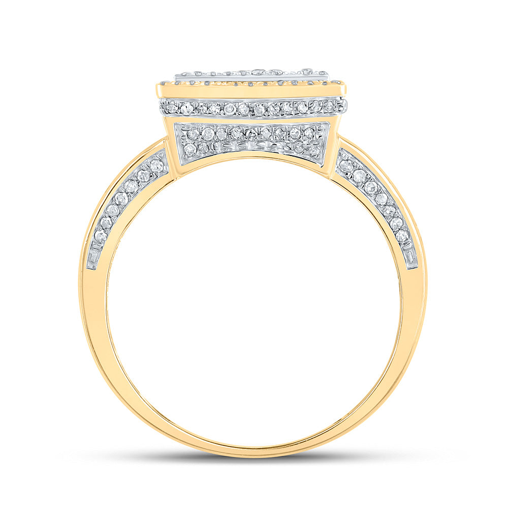 10K Two-tone Gold Mens Round Diamond Initial Letter Ring
