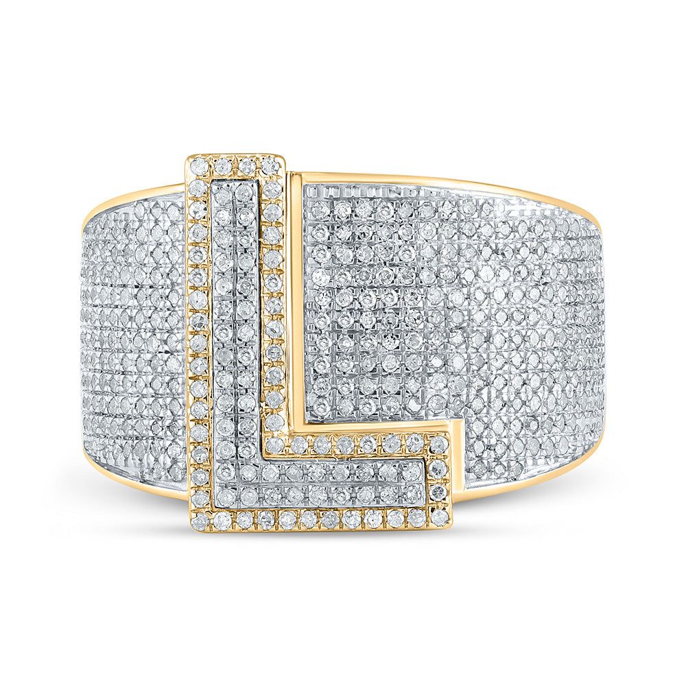 10K Two-tone Gold Mens Round Diamond Initial Letter Ring