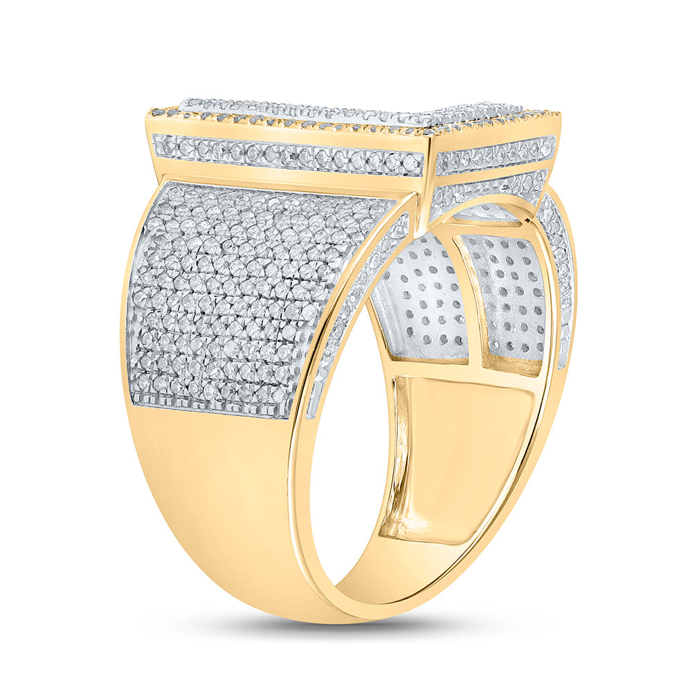 10K Two-tone Gold Mens Round Diamond Initial Letter Ring